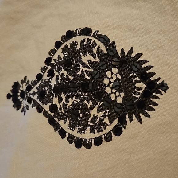 VTG KAREN KANE 1990s Ivory Damask Sequin Linen Tie Waist Godet Land Girl Skirt - Picture 10 of 13